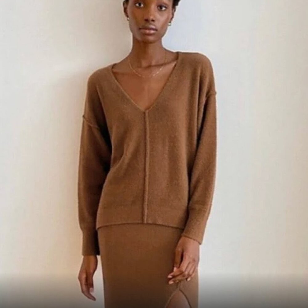 Wilfred Free Hush Knit V Neck Chestnut Brown Sweater